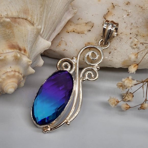 Purple Ametrin Stone Silver Pendant - Picture 4 of 8